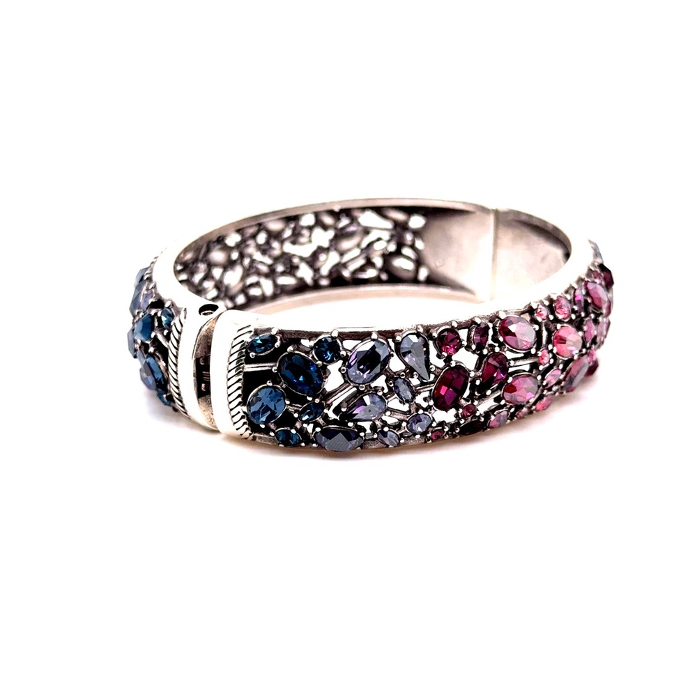 Brighton One Love Bangle Bracelet Silver Plated Multi Color Crystal Hinged Cuff - Picture 2 of 11